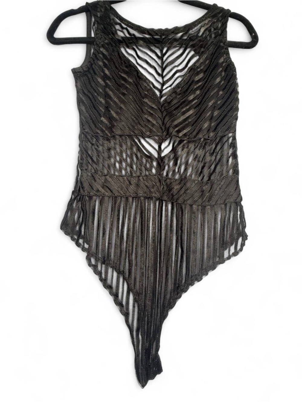 Women’s Black Sheer Stripe Lingerie bodysuit. Bottom closure. Size Large. - Picture 2 of 7